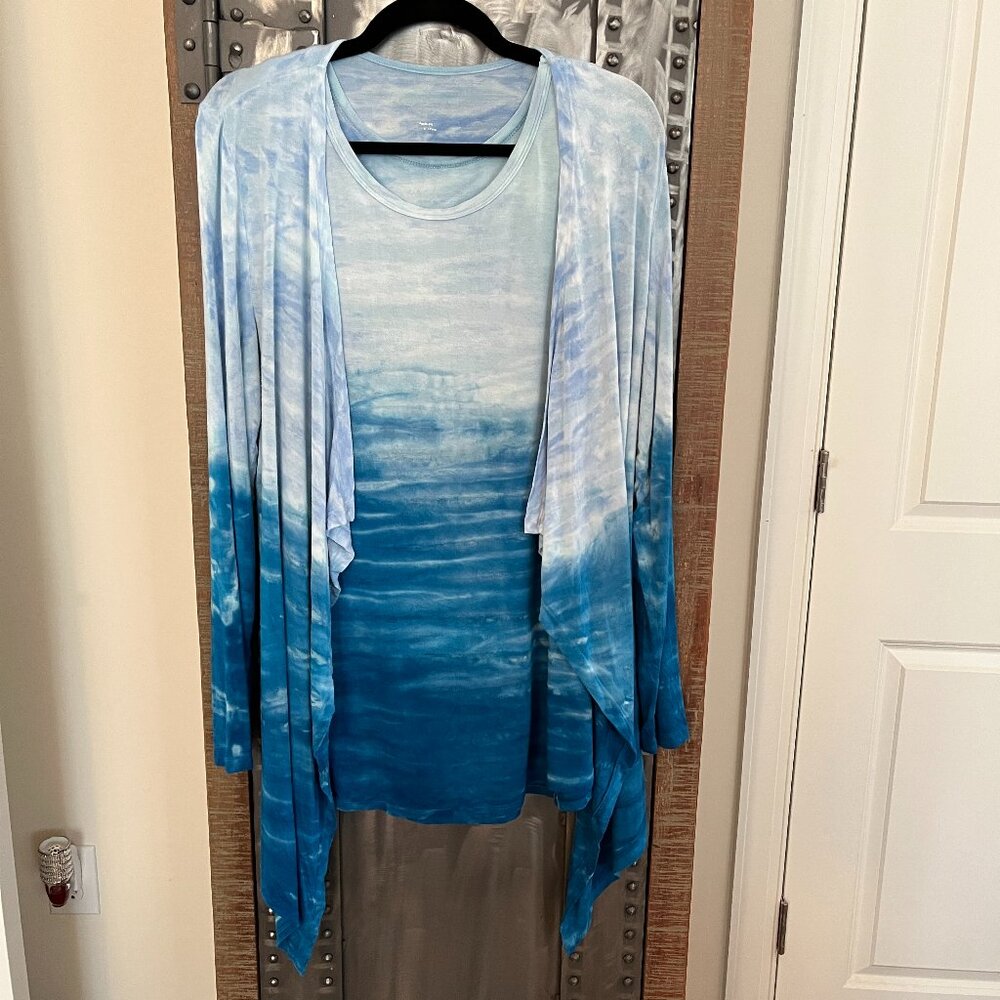 Soft Surroundings Sky Blue Ombre Tie Dye Tank and Cardigan 2-Piece Set